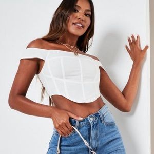 MISSGUIDED WHITE BARDOT CORSET CROP TOP